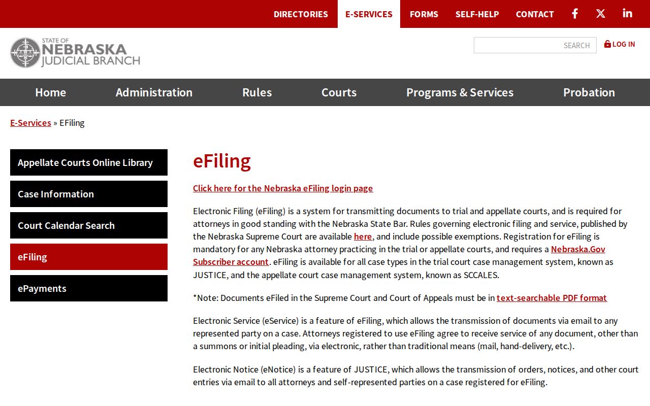 York case search distinction between public JUSTICE records and Nebraska eFiling