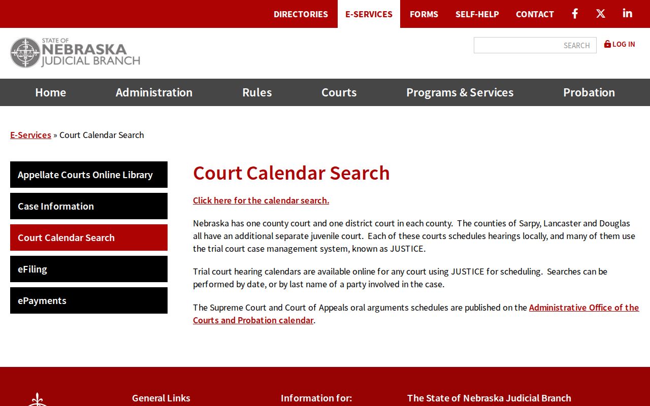 York court calendar notice from the Nebraska Judicial Branch