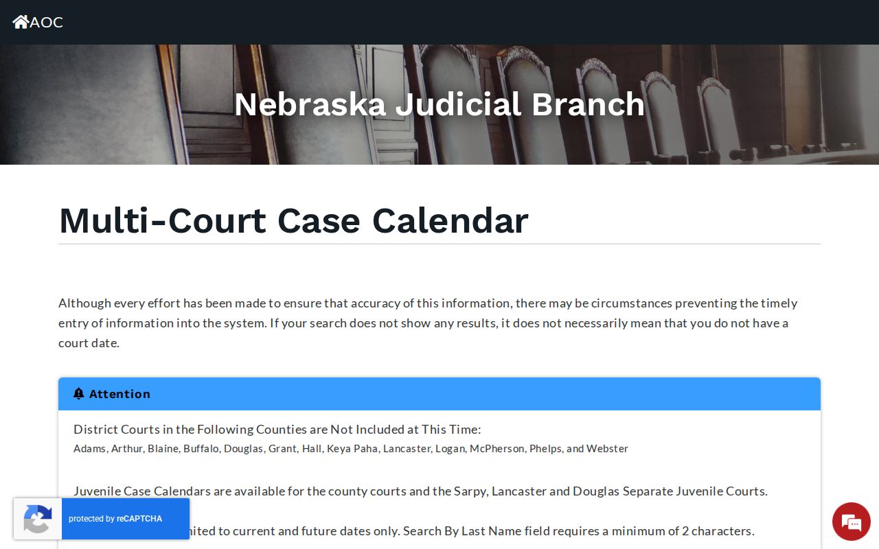York court calendar search with County Court and District Court choices