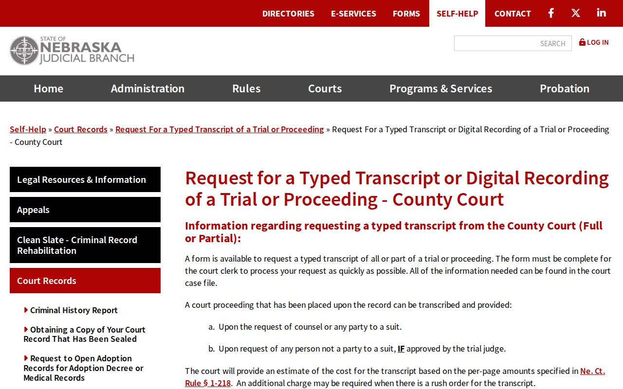 York County court record transcript and audio request instructions