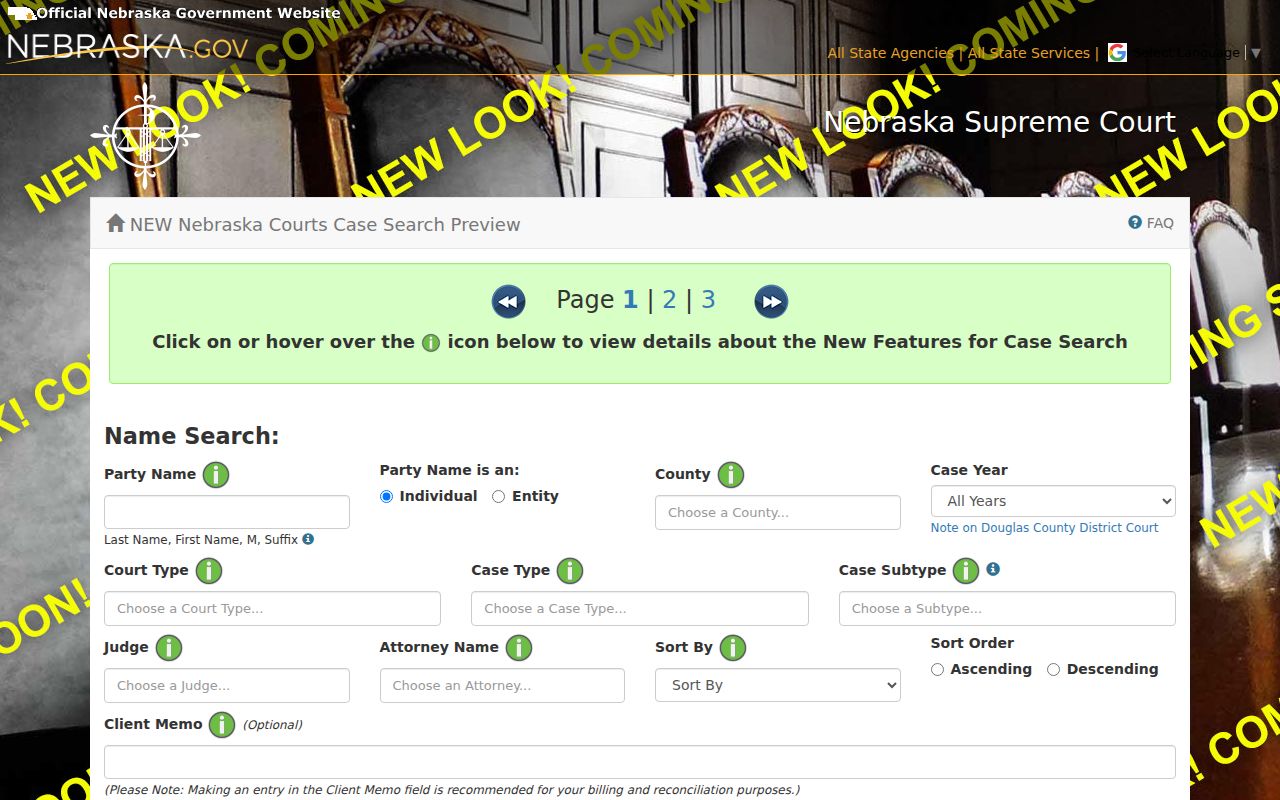 York criminal docket official JUSTICE search fields and selectors, 1280 by 800 pixels