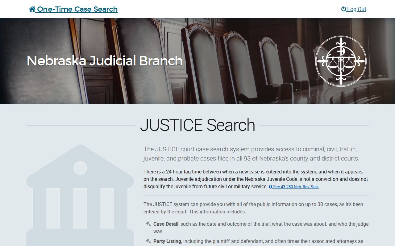 York criminal docket JUSTICE one-time party-name search, 1280 by 800 pixels