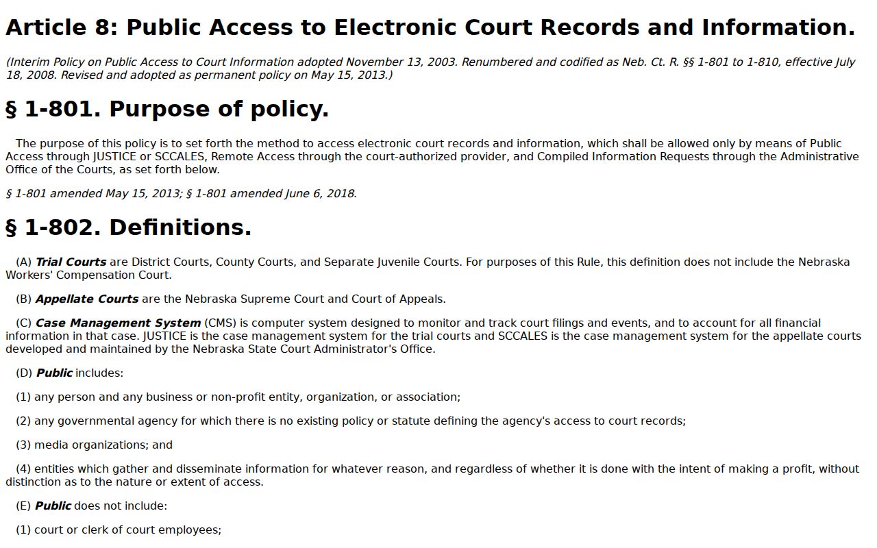McCool Junction court record Nebraska public-access rule