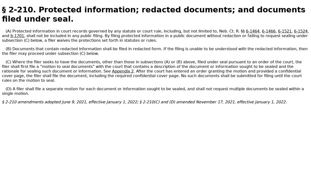 McCool Junction court record protected-information rule