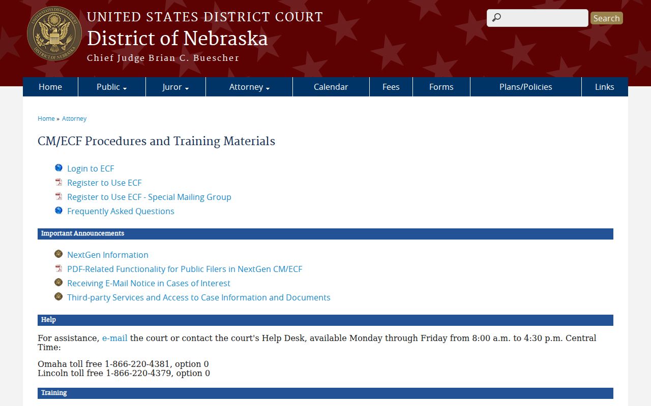 Waco court docket District of Nebraska CM ECF information