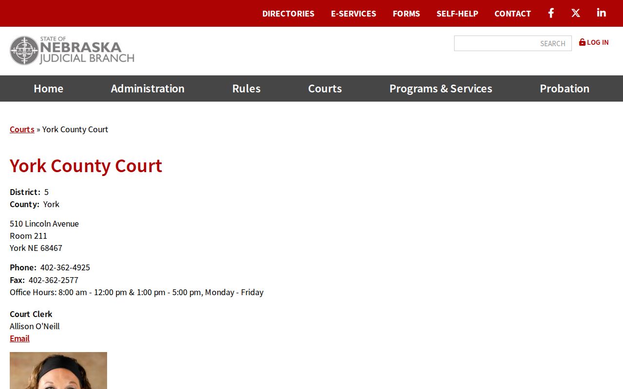York County court docket County Court clerk information